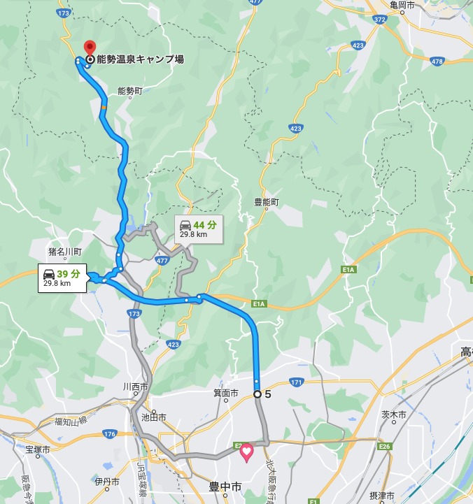 能勢温泉キャンプ場マップ